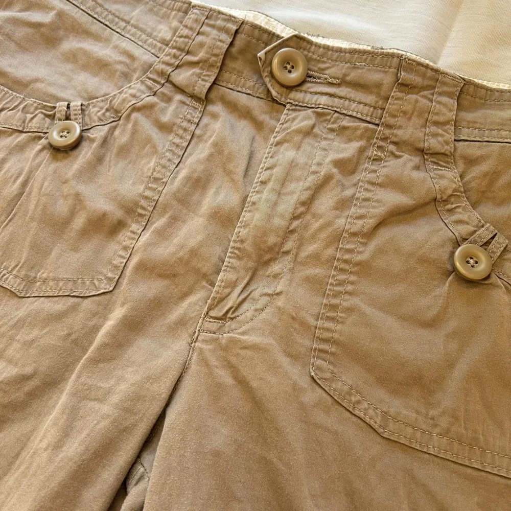 Lee Cargo Shorts Women 14 Medium Tan One True Fit Low Rise Utility Cuffed Khaki